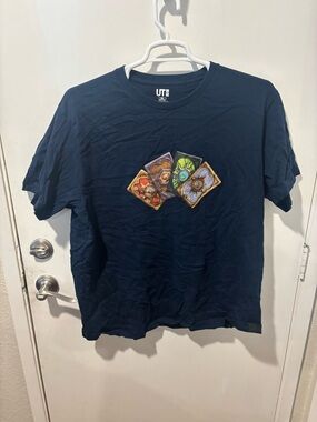 Uniqlo Navy Short-Sleeve Tee with Colorful Hearthstone Card Graphic